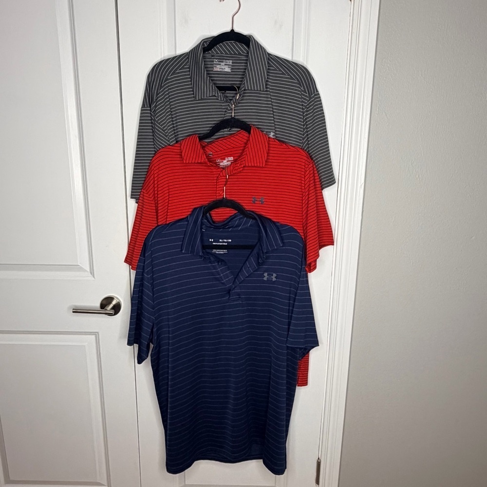 Under Armour Striped Polo Shirts Set of 3  Navy, Red, Gray Playoff  Golf  XL